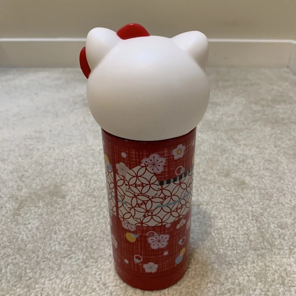 Sanrio Hello Kitty Head Lid Red Metal Thermo Water Bottle Cherry Blossom 2015 - Picture 3 of 12
